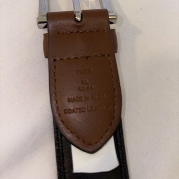 Coated Leather Dress Belt Men’s Sz 40-42” Brown Silver Buckle Inlay Braid - Picture 2 of 5